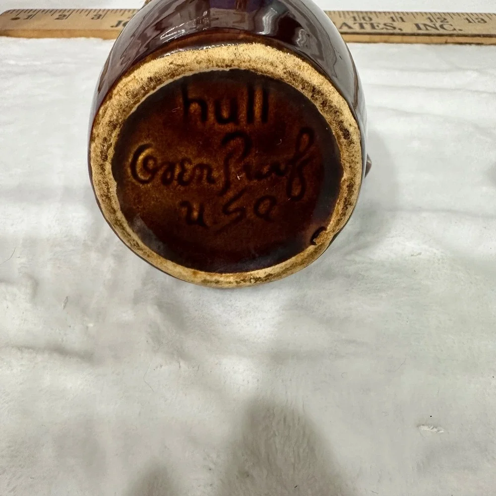 Hull Pottery Mirror Brown Drip Glaze Pitcher Creamer USA Oven‎ Proof Vintage
